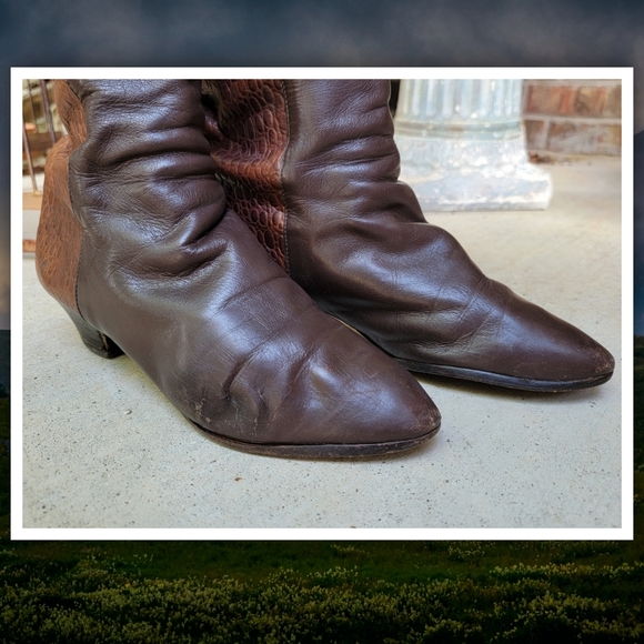 vintage 1980s brown leather alligator embossed knee high riding boots  8B - Picture 7 of 8